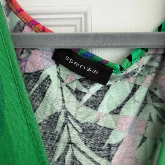 Spense Green and Pink Leaf Print Dress - Picture 3 of 3